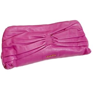 miu miu pink leather ruche clutch
